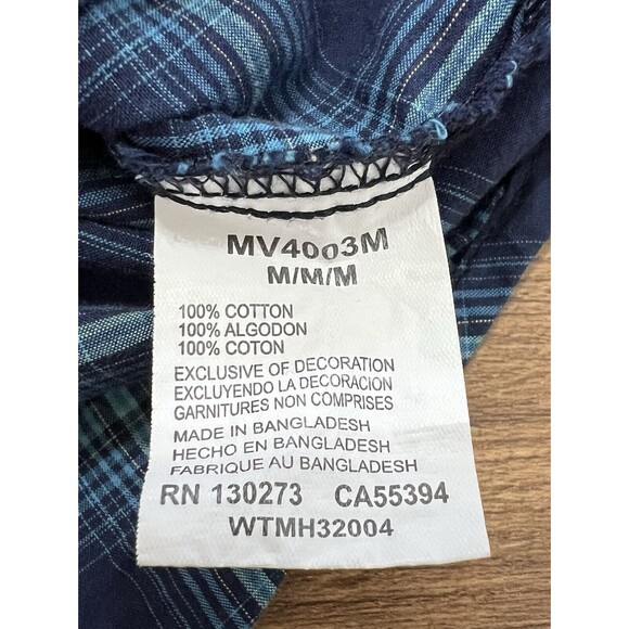 Wrangler Pearl Snap Shirt Mens M Blue Plaid Western Cowboy Sawtooth Pockets Yoke - Picture 7 of 10